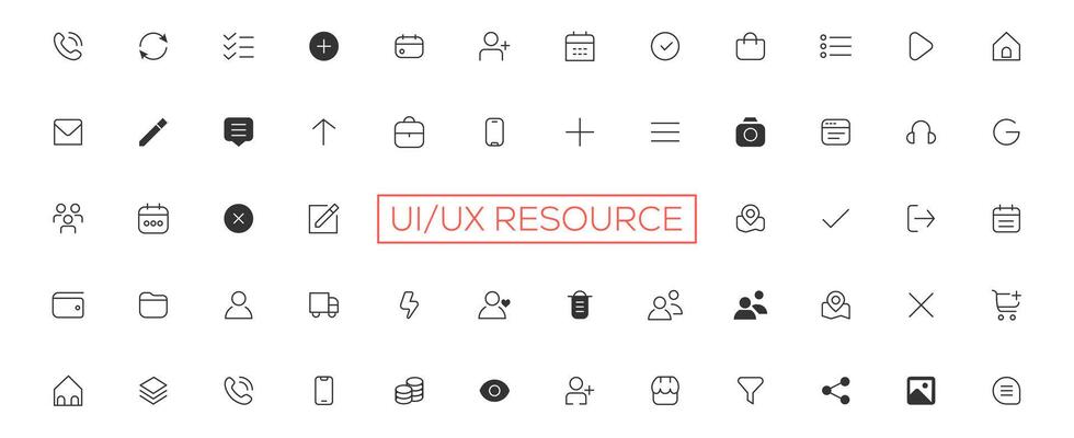Minimalist and simple looking ui icons set for dark, light mode. Outline isolated user interface elements for night, day themes