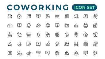 Coworking Service Vector Icons Set Collection. Coworking space office thin line icons set.Outline icon.