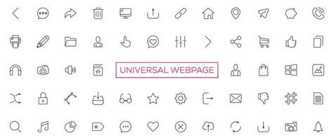 Vector line universal webpage tiny icon set