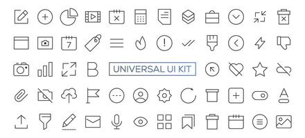 Minimalist and simple looking ui icons set for dark, light mode. Outline isolated user interface elements for night, day themes vector