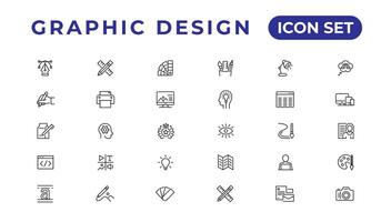 Set of thin line icons of graphic design. Simple linear icons in a modern style flat, Creative Process. Graphic design, creative package, stationary, software and more vector