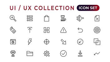 mega conjunto de ui ux icono colocar, usuario interfaz conjunto de iconos colección.conjunto de Delgado línea web icono colocar, sencillo contorno íconos recopilación, píxel Perfecto iconos, sencillo vector ilustración.