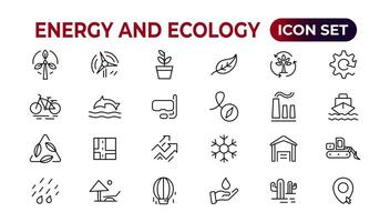 Energy and Ecology Line Editable Icons set. Vector illustration in modern thin line style of eco related icons. protection, planet care, natural recycling power. Pictograms and infographics.