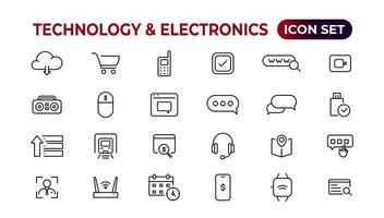 Technology and Electronics and Devices web icons in line style. Device, phone, laptop, communication, smartphone, ecommerce. Vector illustration.