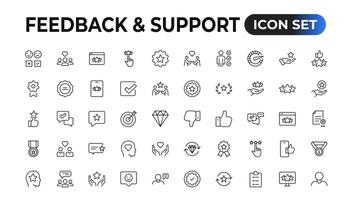 Feedback and Support - Outline Icon Collection. Thin Line Set contains such Icons as Online Help, Helpdesk, Quick Response, Feedback and more. Simple web icons set. vector