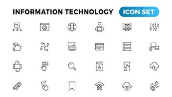 información tecnología línea íconos recopilación. grande ui icono conjunto en un plano diseño. Delgado contorno íconos paquete vector