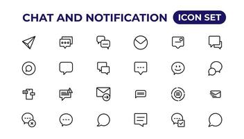 Chat and notification line icons collection. Bell, message, like, reminder, devices icons. vector