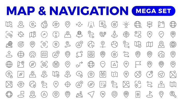 Navigation Line Icons vector. symbol of map location. Map place marker. pointer GPS location symbol.