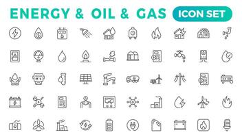 energía y petróleo y gas - Delgado línea web icono colocar. contorno íconos colección vector