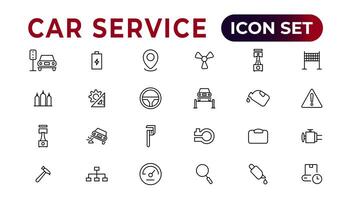 Car service icon set with editable stroke and white background. Auto service, car repair icon set. Car service and garage. vector