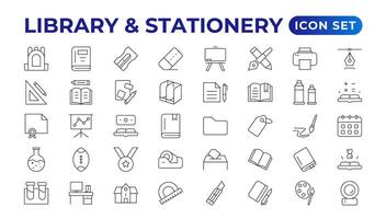 Educational Resources Line Icons set. Backpack, Book,  learning, school. Learning icon set. Contains study, graduation, student, knowledge, learning, school, and stationery icons. vector