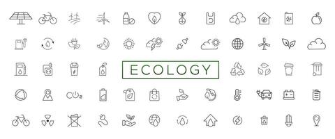 eco simpático relacionado Delgado línea icono conjunto en mínimo estilo. lineal ecología iconos ambiental sustentabilidad sencillo símbolo vector