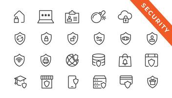 Security set of web icons in line style. Cyber Security and internet protection icons for web and mobile app. Password, security system, finger print, spy, electronic key and more. Vector illustration