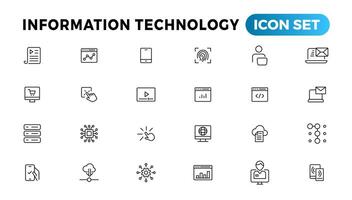 información tecnología línea íconos recopilación. grande ui icono conjunto en un plano diseño. Delgado contorno íconos paquete vector