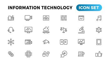 información tecnología línea íconos recopilación. grande ui icono conjunto en un plano diseño. Delgado contorno íconos paquete vector