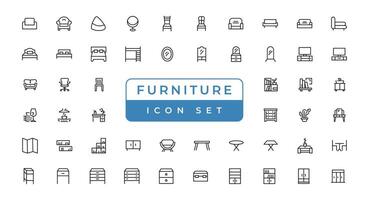 Furniture - minimal thin line web icon set. Outline icons collection. Simple vector illustration.