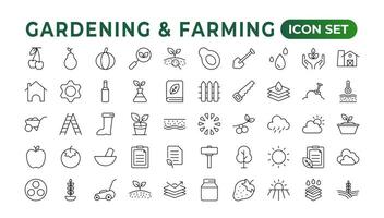 Set of outline icons related to gardening, landscaping, and farming. Linear icon collection.Set of horticulture Icons. Farming and agriculture outline icon collection. Outline icon set. vector