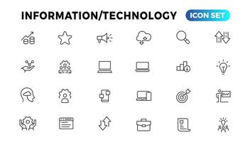 Device and Information technology line icons collection. Big UI icon set in a flat design. Thin outline icons pack vector