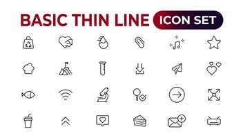 Basic thin line icon for office and web. outline icon set collection. vector