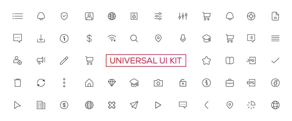 Minimalist and simple looking ui icons set for dark, light mode. Outline isolated user interface elements for night, day themes
