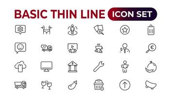 Basic thin line icon for office and web. outline icon set collection. vector