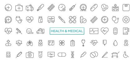 Medical Icons Set. Line Icons, Sign and Symbols in Flat Linear Design Medicine and Health Care with Elements for Mobile Concepts and Web Apps vector