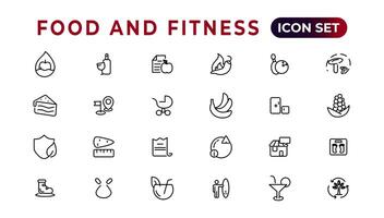 Food and fitness linear icons collection.Set of thin line web icon set, simple outline icons collection, Pixel Perfect icons, Simple vector illustration.