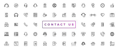 Contact Us web icons in line style. Web and mobile icon. Chat, support, message, phone. Vector illustration