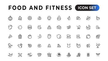 Food and fitness linear icons collection.Set of thin line web icon set, simple outline icons collection, Pixel Perfect icons, Simple vector illustration.