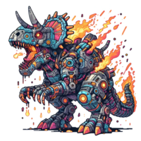 AI generated cartoon dinosaur robot with fire and flames on his back, hd png download