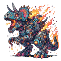 AI generated cartoon dinosaur robot with fire and flames on his back, hd png download