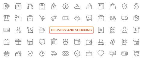 Delivery and shopping line icons collection. Big UI icon set. Thin outline icons pack vector