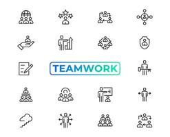 Teamwork line icons set. Businessman outline icons collection. Work group and human resources. Business teamwork, human resources, meeting, partnership, meeting, work group, success - stock vector. vector