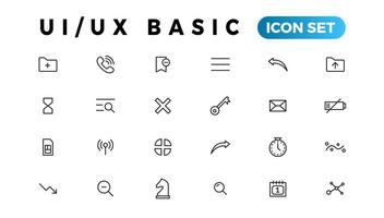 Basic User Interface Essential Set. ui ux Line Outline Icons. For App, Web, Print. Editable Stroke. vector