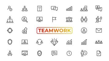 Teamwork line icons set. Businessman outline icons collection. Work group and human resources. Business teamwork, human resources, meeting, partnership, meeting, work group, success - stock vector. vector