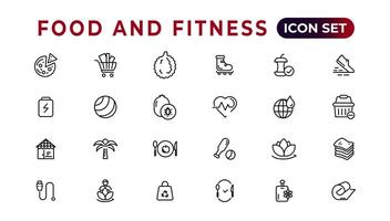 Food and fitness linear icons collection.Set of thin line web icon set, simple outline icons collection, Pixel Perfect icons, Simple vector illustration.