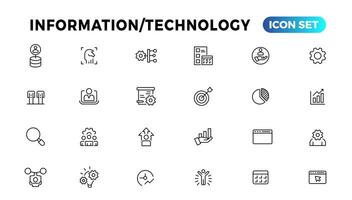 dispositivo y información tecnología línea íconos recopilación. grande ui icono conjunto en un plano diseño. Delgado contorno íconos paquete vector