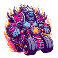 AI generated a cartoon character riding a motorcycle with flames on it png