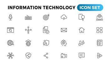 información tecnología línea íconos recopilación. grande ui icono conjunto en un plano diseño. Delgado contorno íconos paquete vector