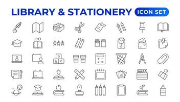 Educational Resources Line Icons set. Backpack, Book,  learning, school. Learning icon set. Contains study, graduation, student, knowledge, learning, school, and stationery icons. vector