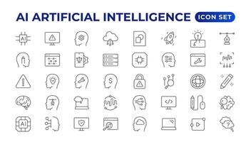 Set of Ai artificial intelligence icon set vector collection. AI Essentials line Icon collection, artificial intelligence icon set in line style, machine learning, smart robotic Free Vector