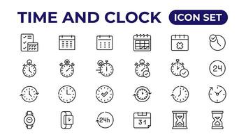 hora y reloj, calendario, Temporizador línea iconos vector lineal icono conjunto