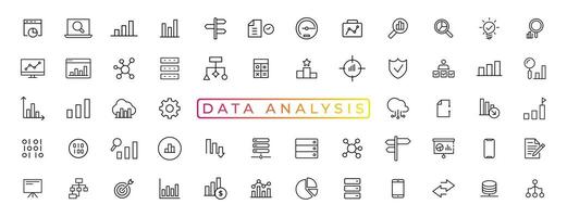 Big data analysis thin line icon set. Data processing outline pictograms for website and mobile app GUI. Digital analytics simple UI, UX vector icons