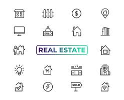 Real Estate minimal thin line web icon set. Included the icons as realty, property, mortgage, home loan and more. Outline icons collection. Simple vector illustration