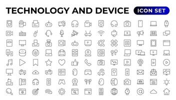 Devices and Electronics related line icons. vector