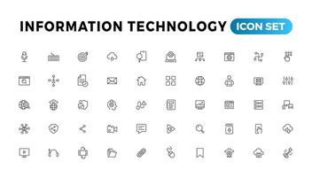 información tecnología línea íconos recopilación. grande ui icono conjunto en un plano diseño. Delgado contorno íconos paquete vector