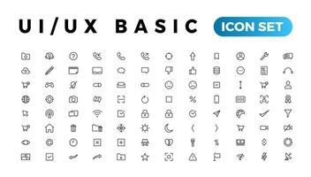 Basic User Interface Essential Set. ui ux Line Outline Icons. For App, Web, Print. Editable Stroke. vector