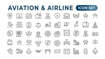 Plane icon collection. Airplane vector. Flight transport symbol. Travel concept.Set of Vector Line icon. It contains symbols of aircraft, Credit Cards, Wallets, Dollars, Money globe. Outline icon set.