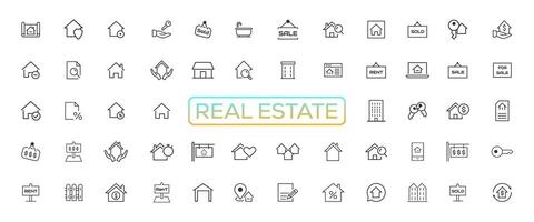 Real Estate minimal thin line web icon set. Included the icons as realty, property, mortgage, home loan and more. Outline icons collection. Simple vector illustration