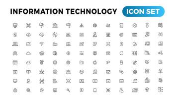 información tecnología línea íconos recopilación. grande ui icono conjunto en un plano diseño. Delgado contorno íconos paquete vector